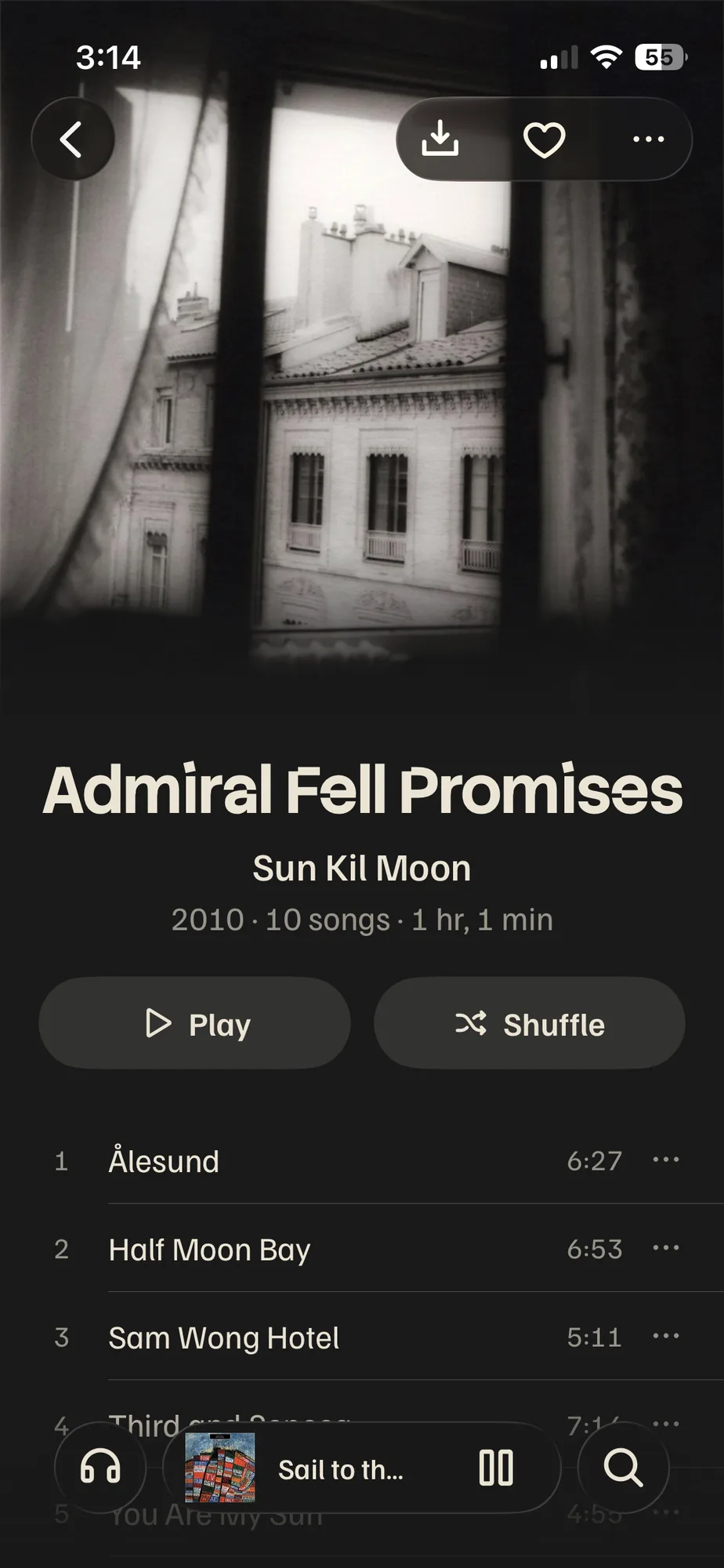 Album page for Admiral Fell Promises with download button and track list