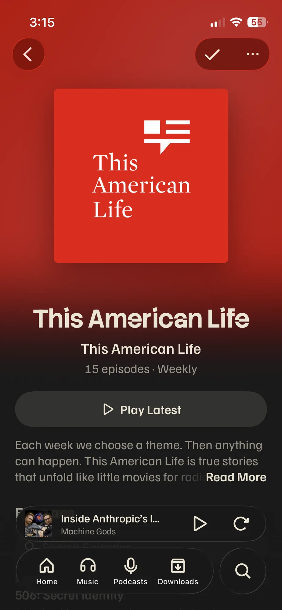 This American Life show page with Play Latest